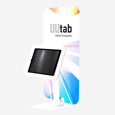 counter backdrop graphic for lilitab tablet kiosk system
